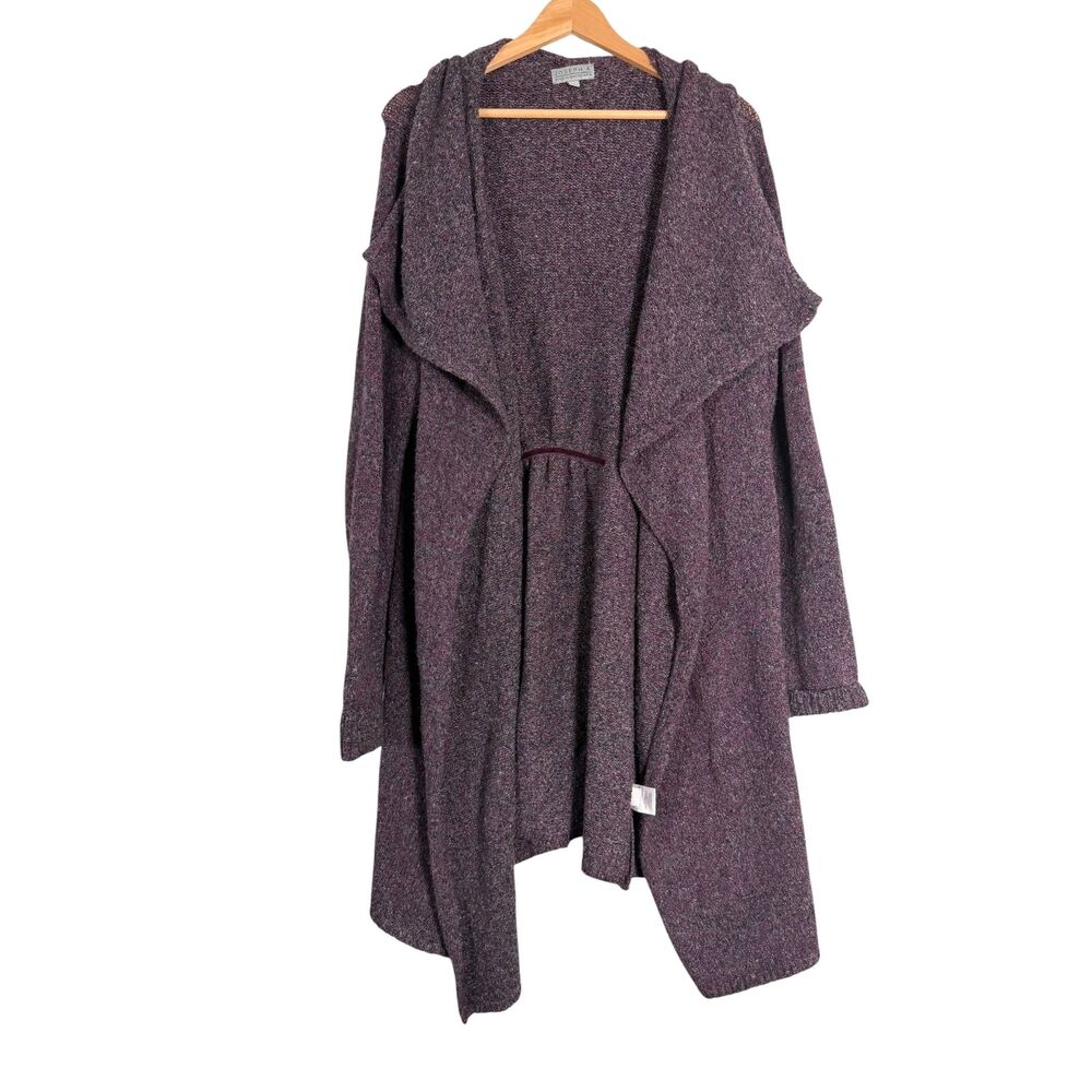 Joseph A Waterfall Duster Cardigan Medium Plum Boucle Open Front Sweater